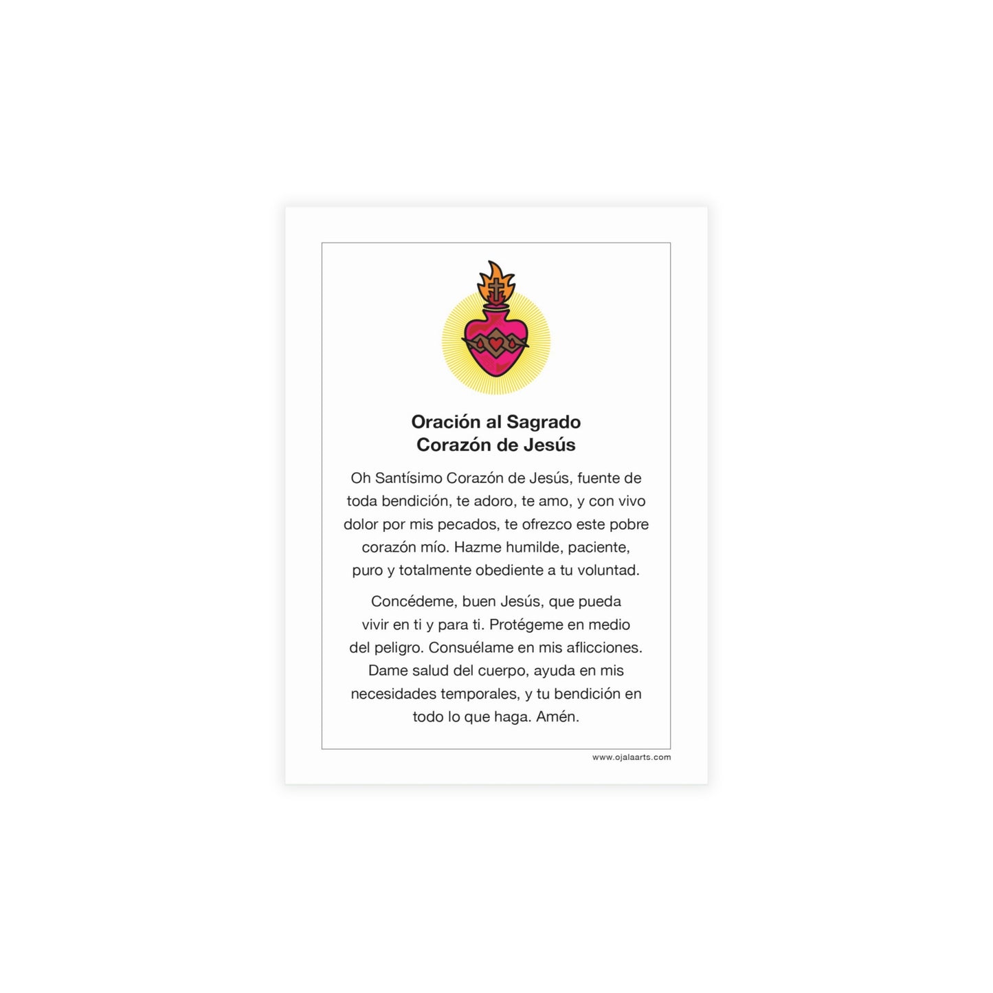 Sagrado Corazón Holy Card – on Yellow