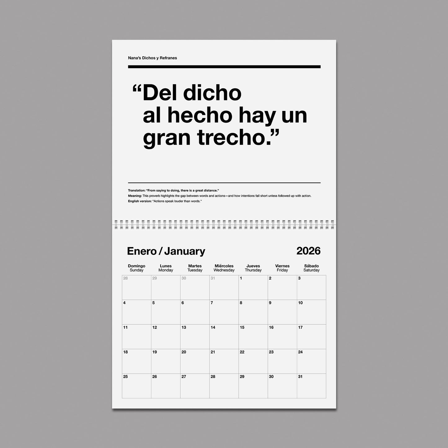 Nana's Dichos y Refranes 2026 Calendar